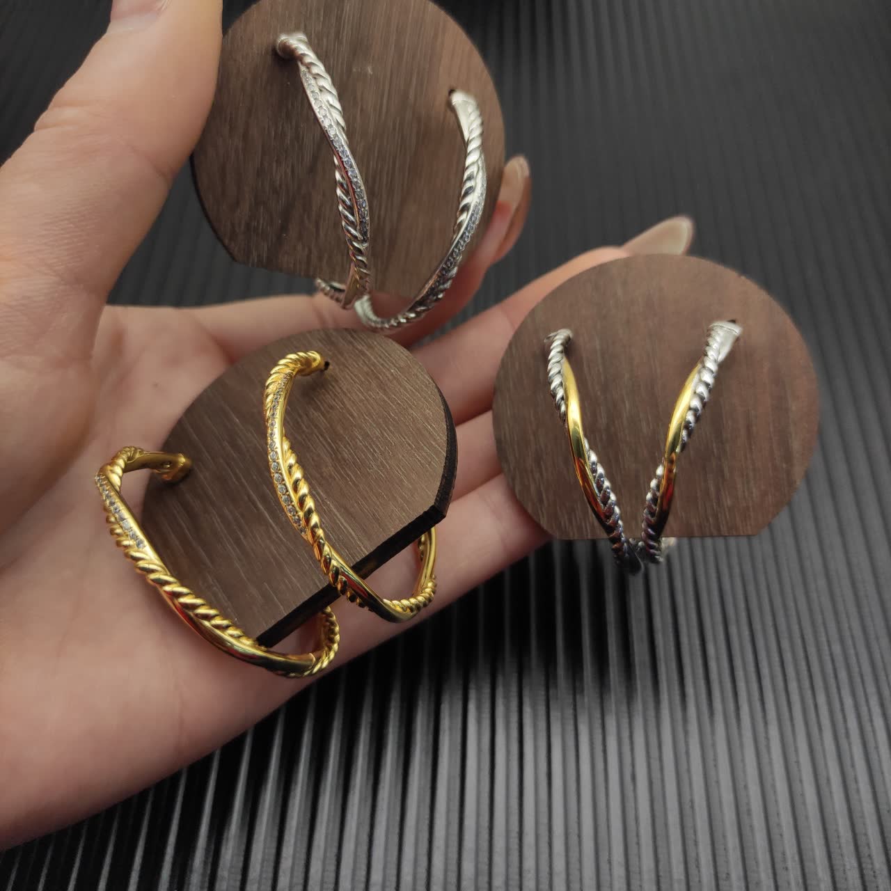 David Yurman Twisted Hoop Earrings with Diamond Accents